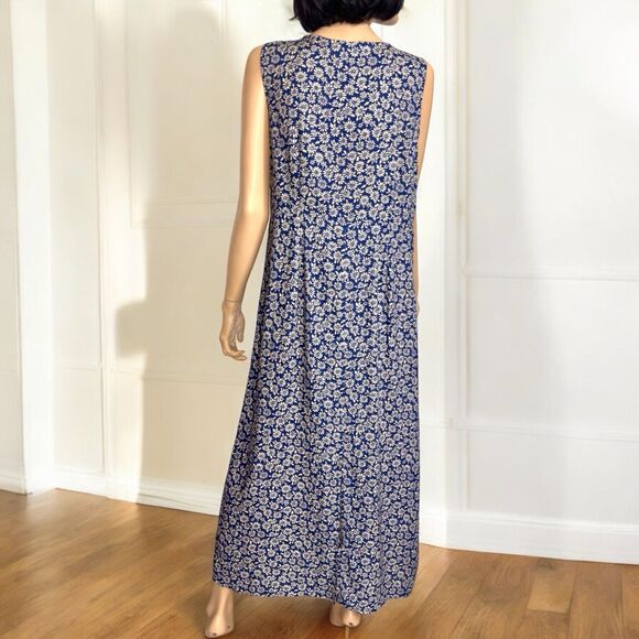 Vintage Y2k 90s Ditsy Floral Boho Maxi Dress 14 Sleeveles Dark Cottagecore Fairy - Picture 5 of 15